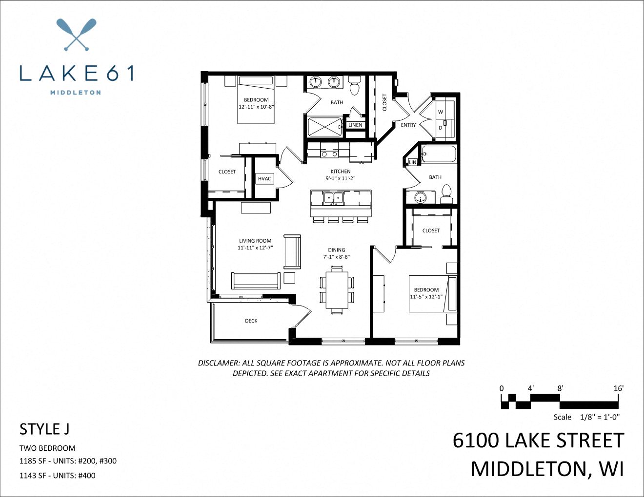 Floor plan for 2 beds, 2 baths, 1185 sqft